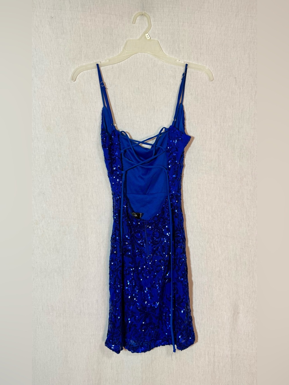 Windsor  XS Royal Blue Sequin Spaghetti Strap corset back mini Dress - Picture 2 of 4